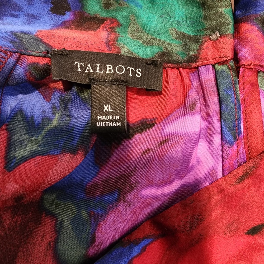 Talbots Twist Neck Satin Charmeuse Blouse‎ Top XL Wrapped Jewel Tone Floral Chic - Picture 10 of 11